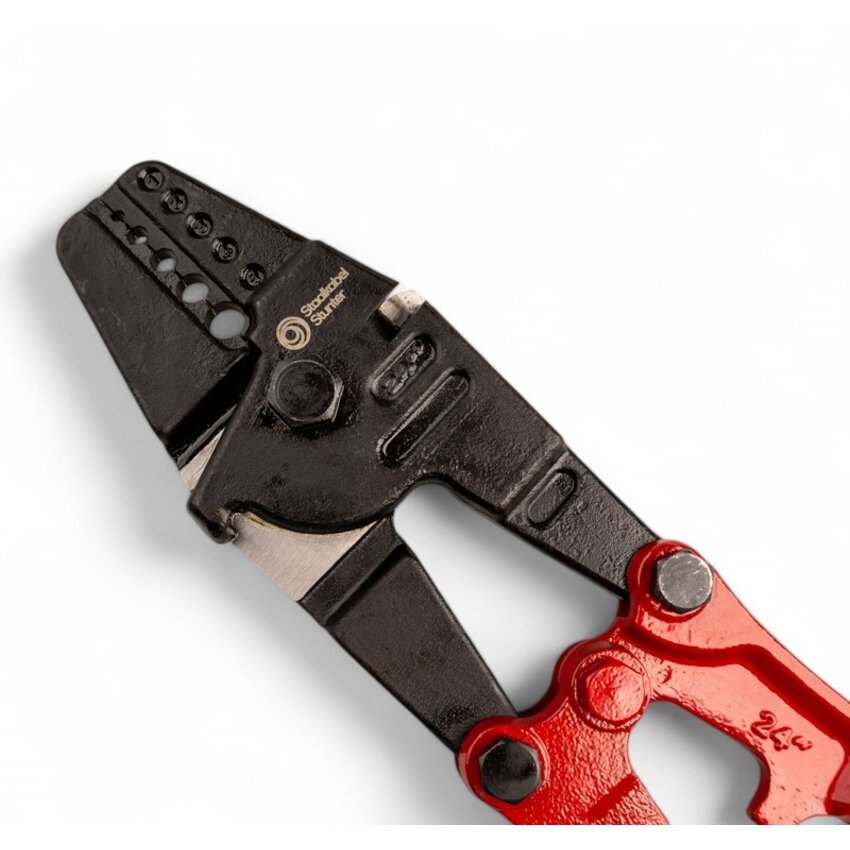 Kabelklemmenzange für Pressklemmen, geeignet für Stahlseile von 2 bis 5 mm.