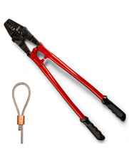 Kabelklemmenzange für Pressklemmen, geeignet für Stahlseile von 2 bis 5 mm.