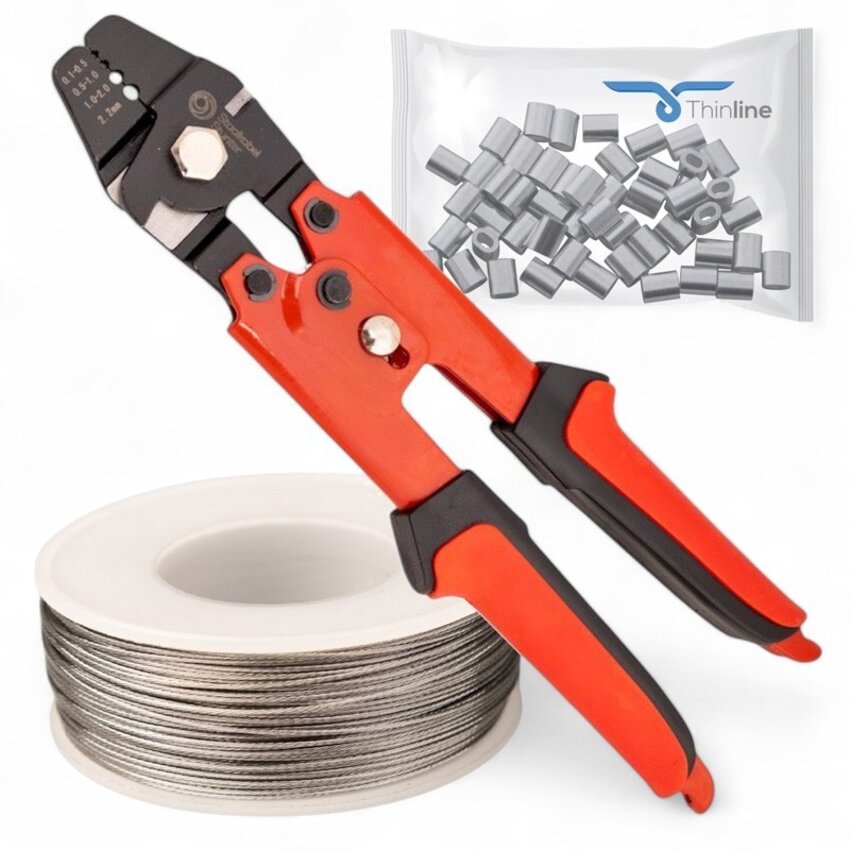 Package of Thin Steel Cable and Wire Clamps Stainless Steel 100m Plus Crimping Tool/Wire Cutter