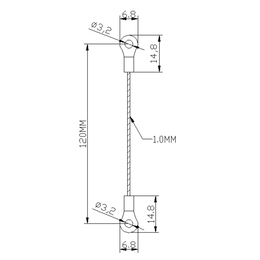 Wire Rope on both sides fitted with cable connector-oogje for  m3 - 120mm