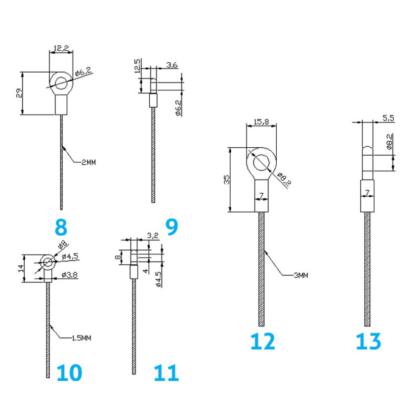 Steel cable with aluminum end stop – available in various sizes
