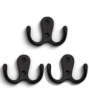 3 Pieces Double Coat Hooks Black – Double Hole – High-Quality Finish