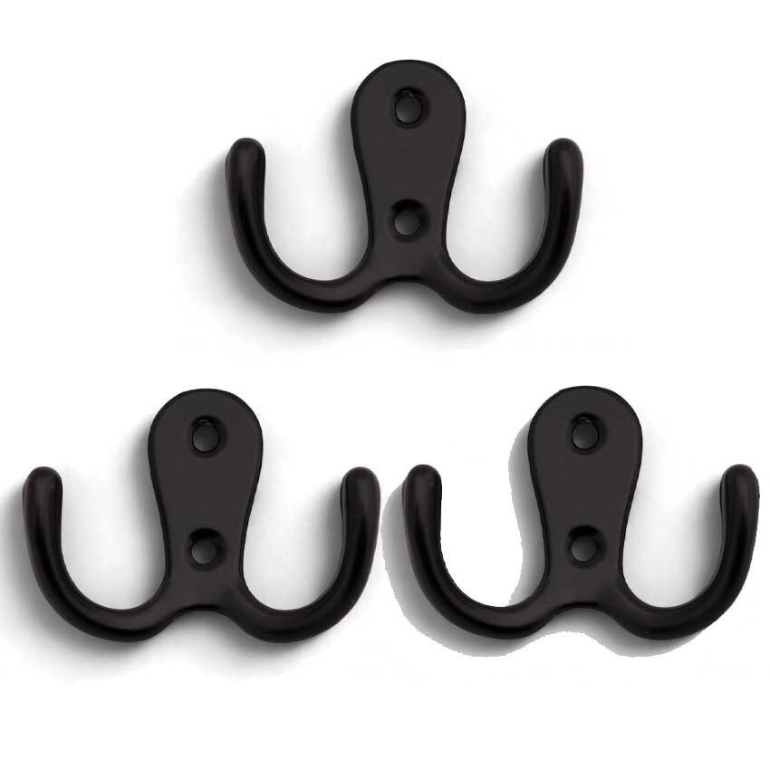 3 Pieces Double Coat Hooks Black – Double Hole – High-Quality Finish