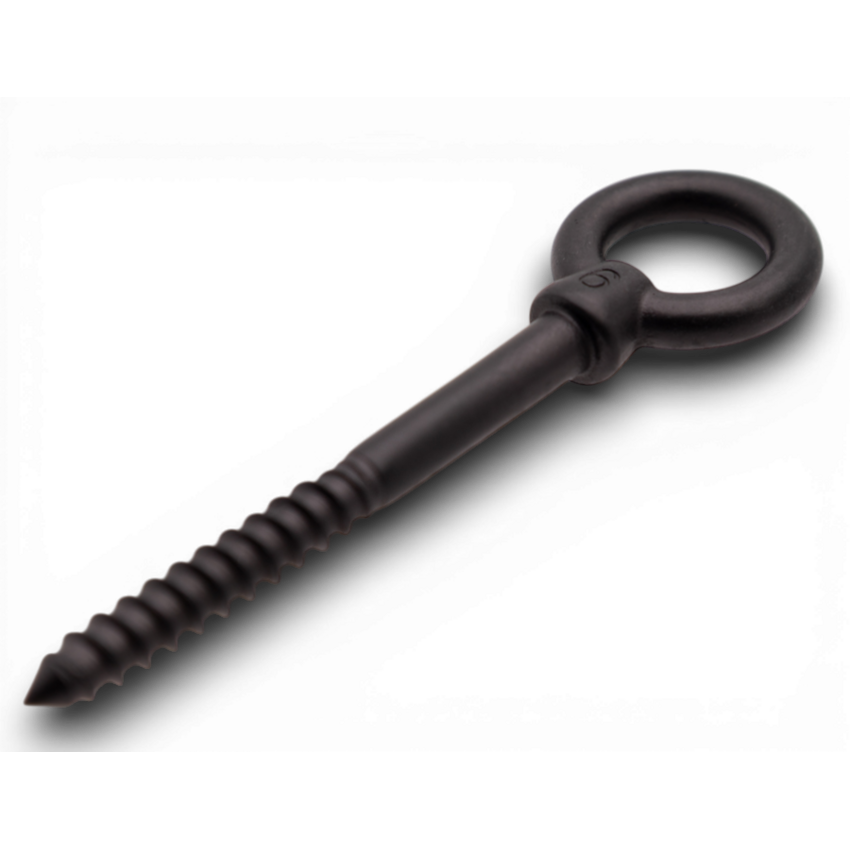 Screw Eye 6x60 Stainless Steel 316 Black with Wood Thread – corrosion resistant for outdoor use and garden structures