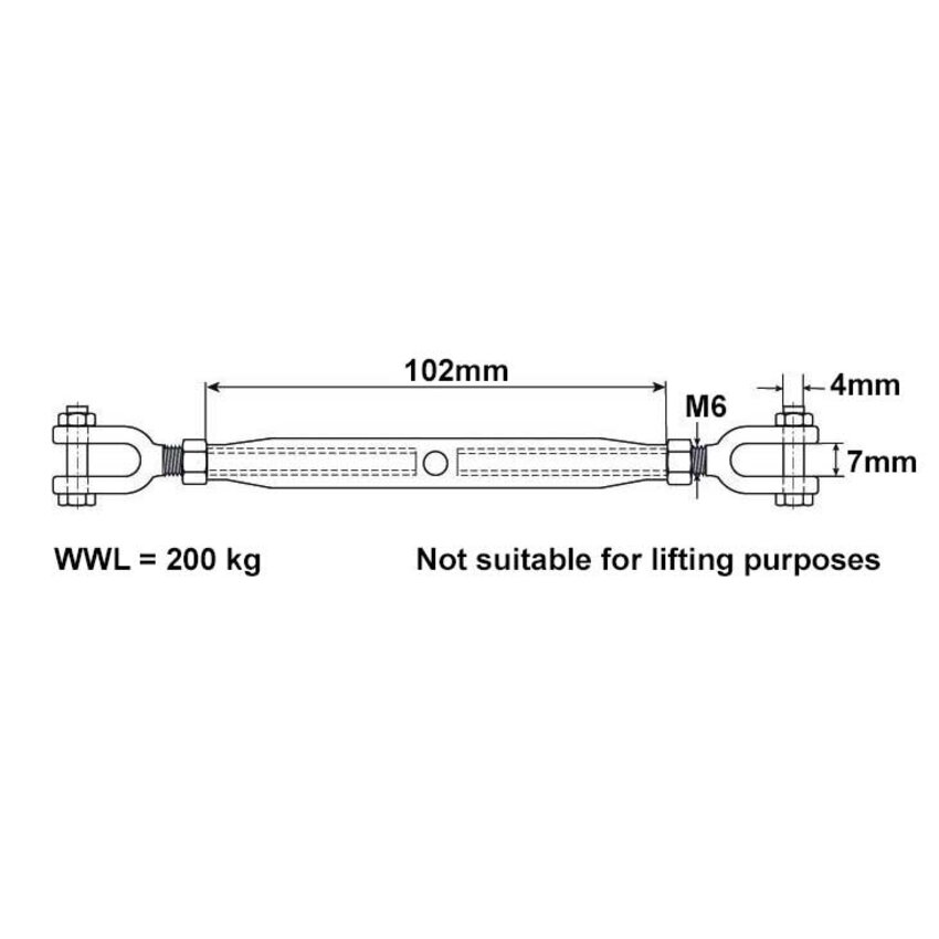 Spanschroef M6 DIN 1478 verzinkt – gaffel/gaffel draadspanner voor staalkabel