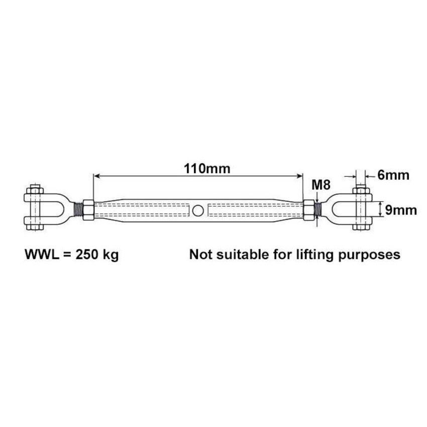 Wire tensioner M8 DIN 1478 galvanized – jaw/jaw turnbuckle for wire rope