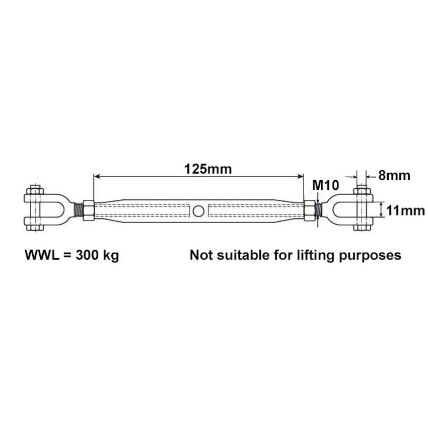 Spanschroef draadspanner M10 DIN 1478 verzinkt gaffel gaffel voor staalkabel en ketting