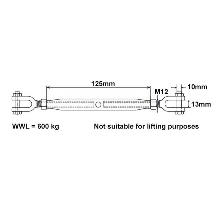 Turnbuckle M12 DIN 1478 galvanized – jaw/jaw wire tensioner for wire rope