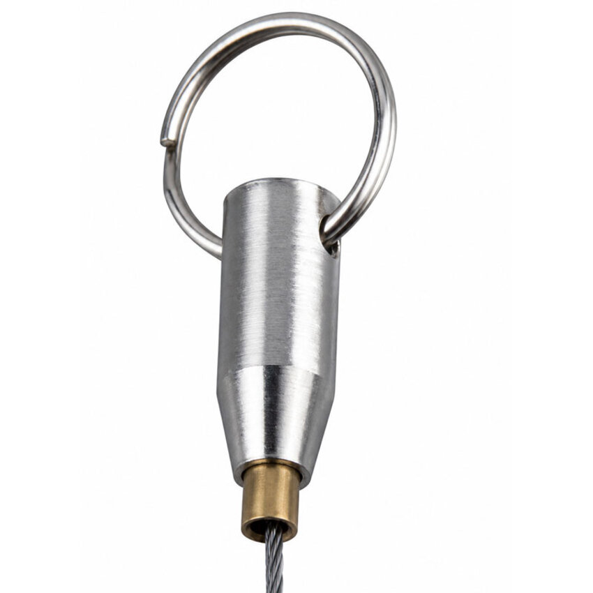 Kabelgrip met Sleutelring voor 1 tot 1,5 mm Staalkabel – Verstelbaar Ophangsysteem voor Displays en Ledverlichting