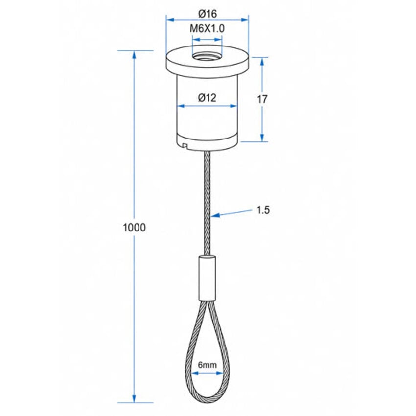 Steel cable suspension system with loop and ceiling mount 100 cm