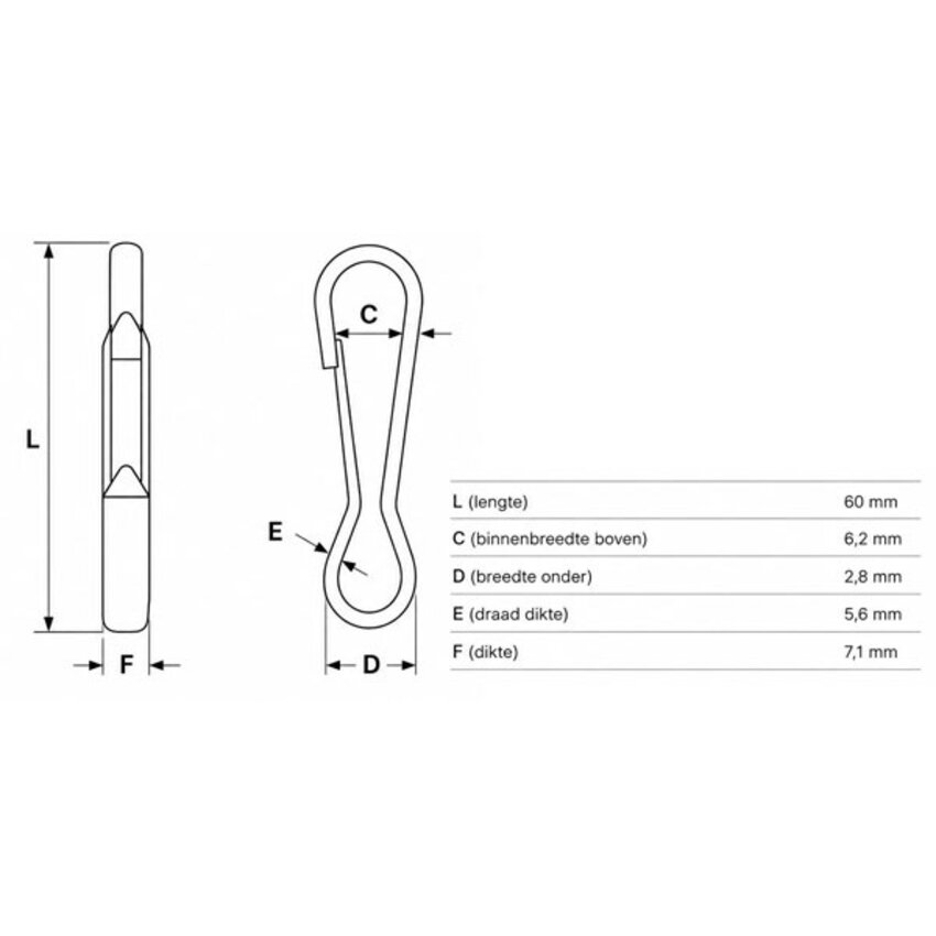 Galvanized Simplex Hook 60 mm for Wire Rope, Rope and Chain – Spring Connecting Hook