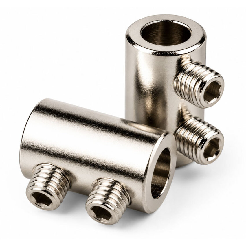 Draadstop 1 en 1.5mm  messing verchroomd met dubbele inbusbout