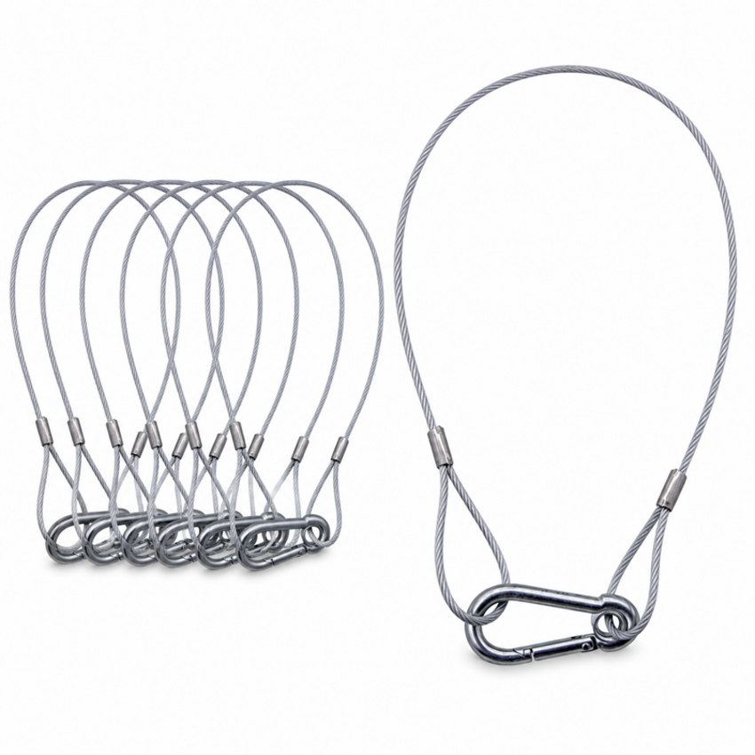 8 stuks Safetykabel 50 cm met karabijnhaak voor verlichting en truss