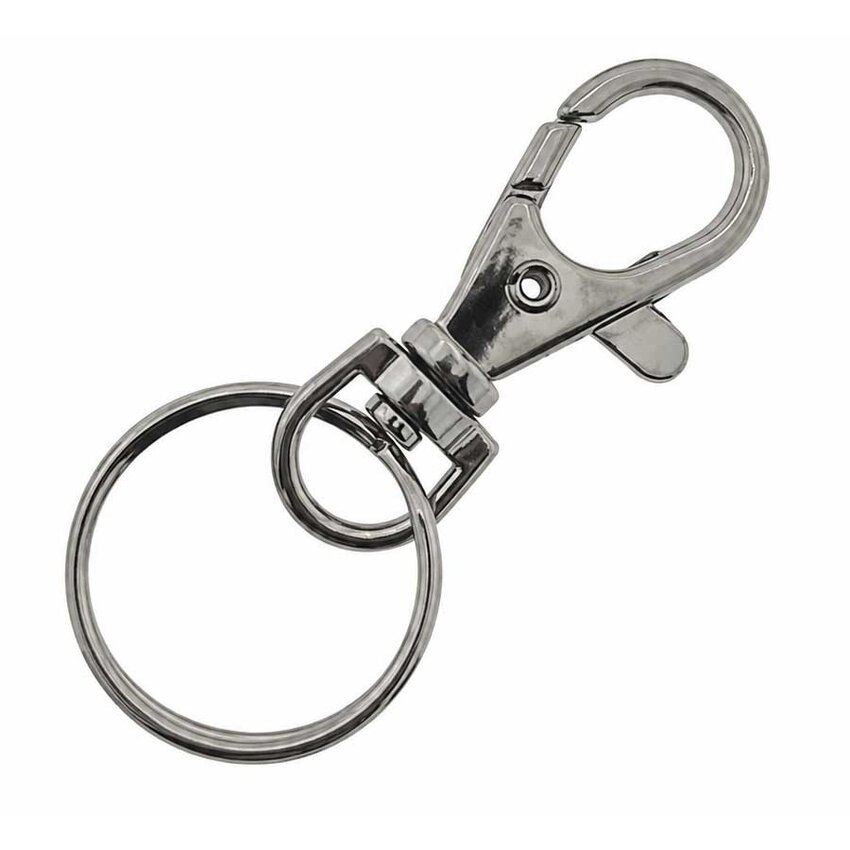Karabijnhaak met Draaibare Wartel en Sleutelring 25 mm – Metalen Musketonhaak Zilver voor Sleutelhangers, Tassen en DIY