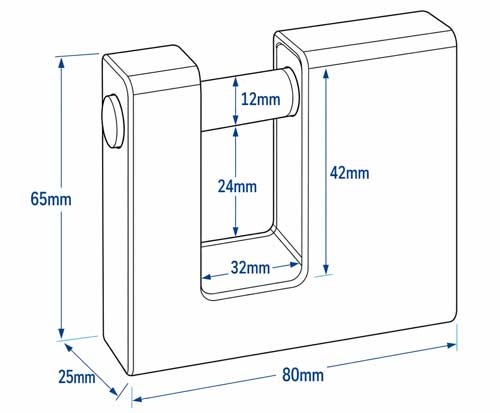 Dimensions of armoured block lock 80 mm