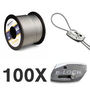100x Automatische draadklem en 150 meter 1.5mm staalkabel Pakket - Classic Op=Op