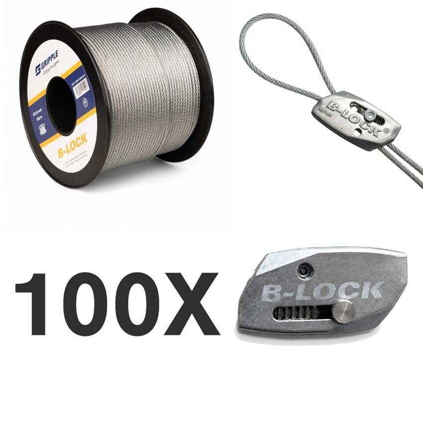 100x Automatische draadklem en 150 meter 1.5mm staalkabel Pakket - Classic Op=Op