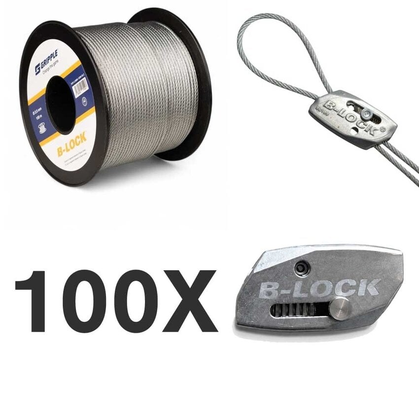 100x Automatische Drahtklemme und 150 Meter 1,5mm Stahlseil Paket - Classic