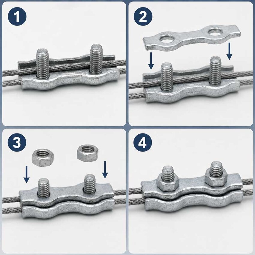 Verzinkte Duplexklemme 3 mm für 3 mm Drahtseil – 1 Stück