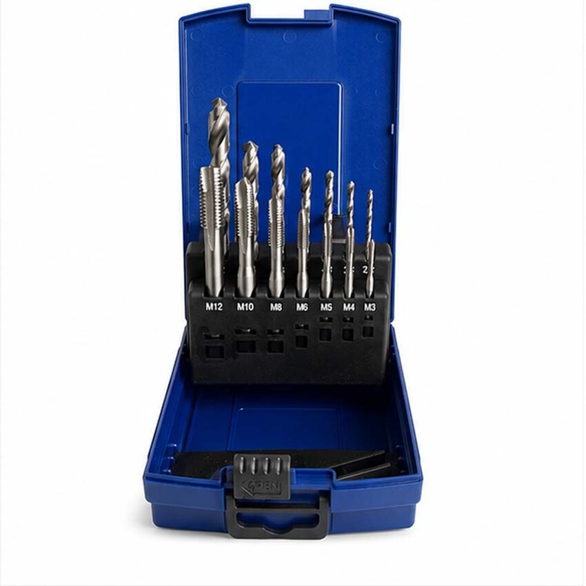 Bohrcraft HSS-E M3–M12 Machine Tap Set with 7 Twist Drills – 14 Piece