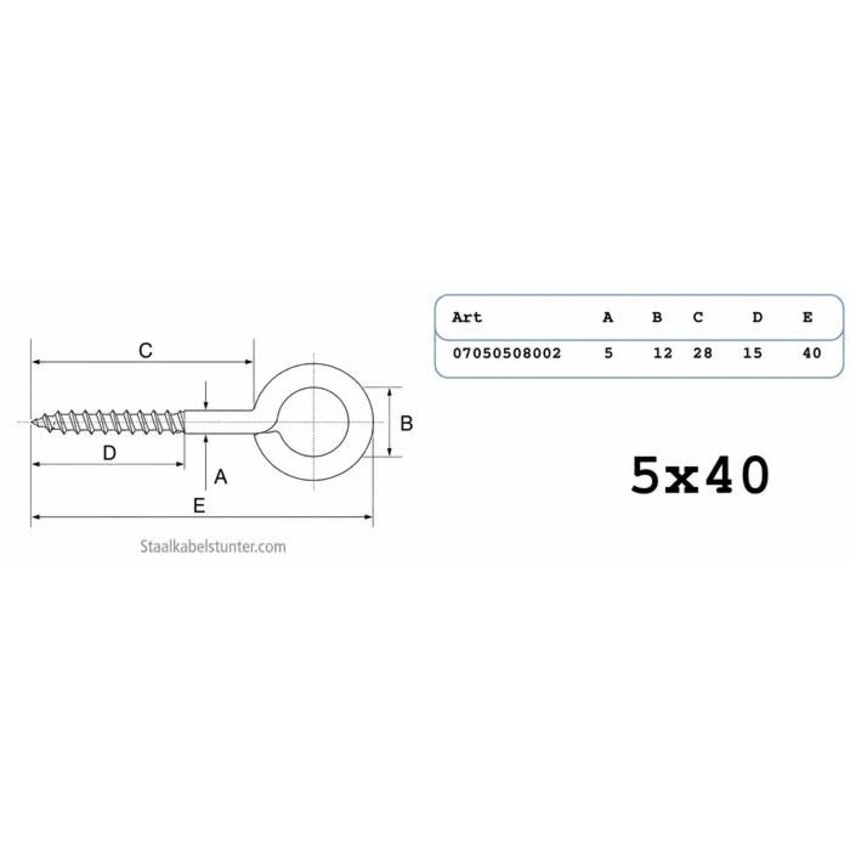 RVS Schroefogen M5X40 -A2