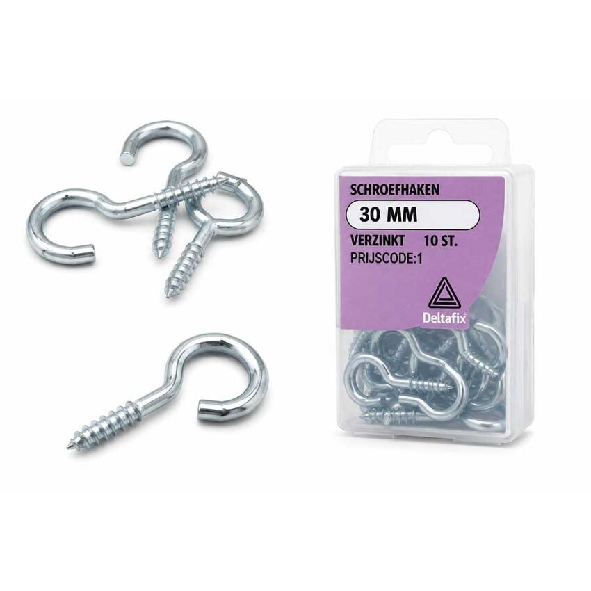 Deltafix Schraubhaken 30 mm aus verzinktem Stahl – 10 Stück