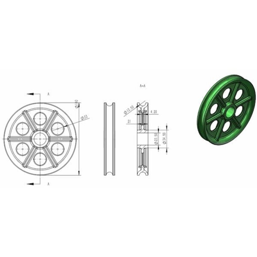 140mm Stainless Steel Pulley Wheel with Brass Bushing for Rope and Wire Rope A4