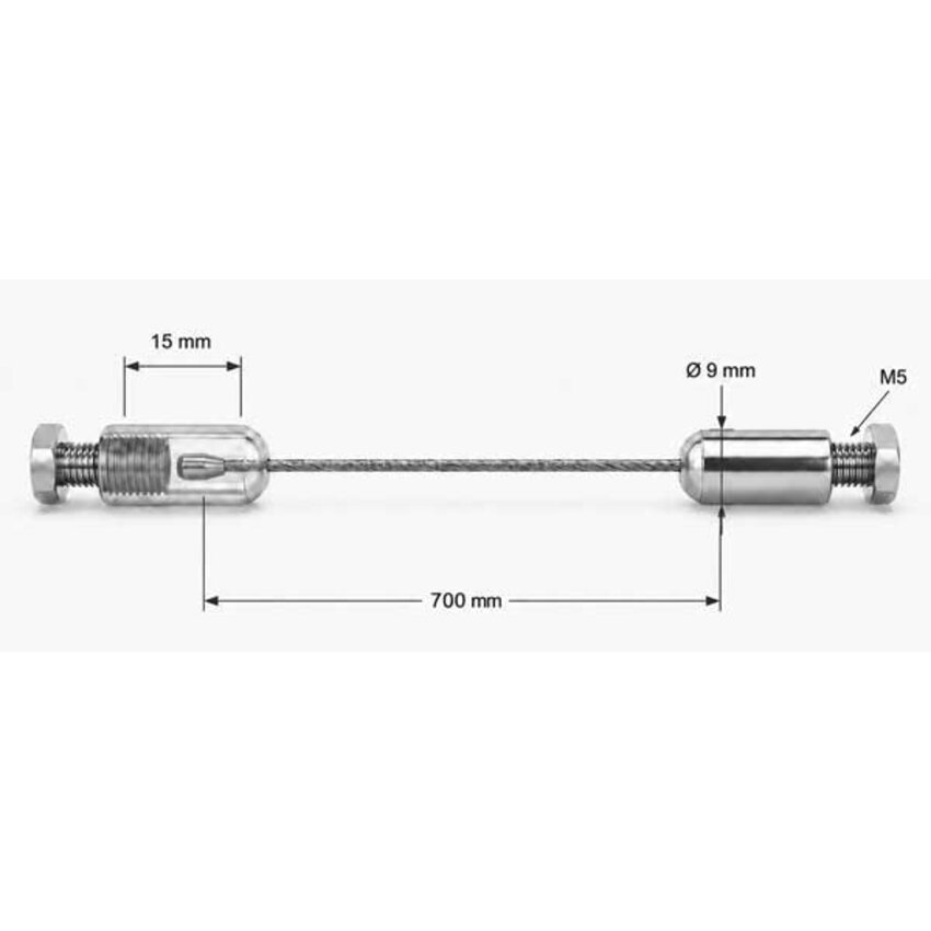 Edelstahl-Drahtseil 304, 1,5 x 700 mm, mit M5-Anschlüssen
