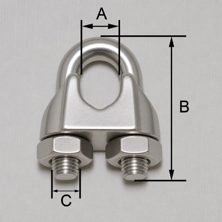Staaldraadklem 316 roestvaststaal 8mm met twee moeren