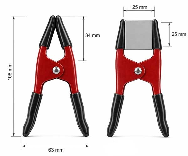 Red 10 cm spring clamp made of steel with 25 mm jaw opening