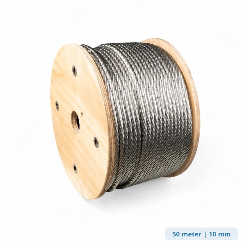 Galvanised Steel Wire Rope 10 mm on Reel – 50 Metres | 6x12+7FC