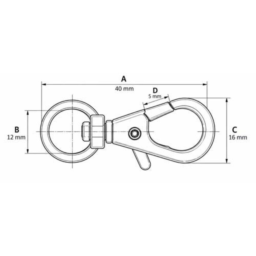 Karabinerhaken 40 mm mit Wirbel – silberfarben