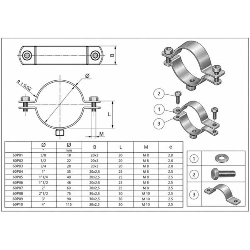 RVS buisklem 20-27 mm met draadmoer M8