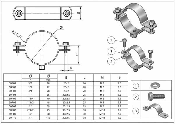 Afmetingen RVS buisklem 55-62 mm