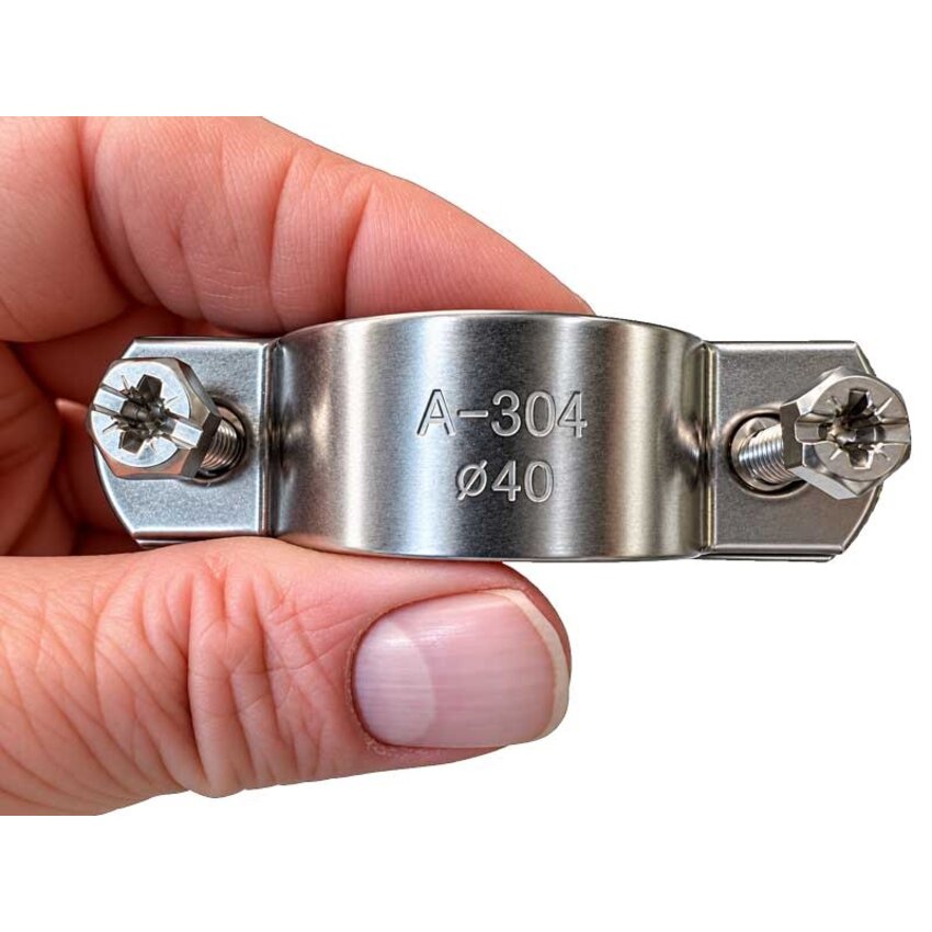 RVS buisklem 38-45 mm met draadmoer M8