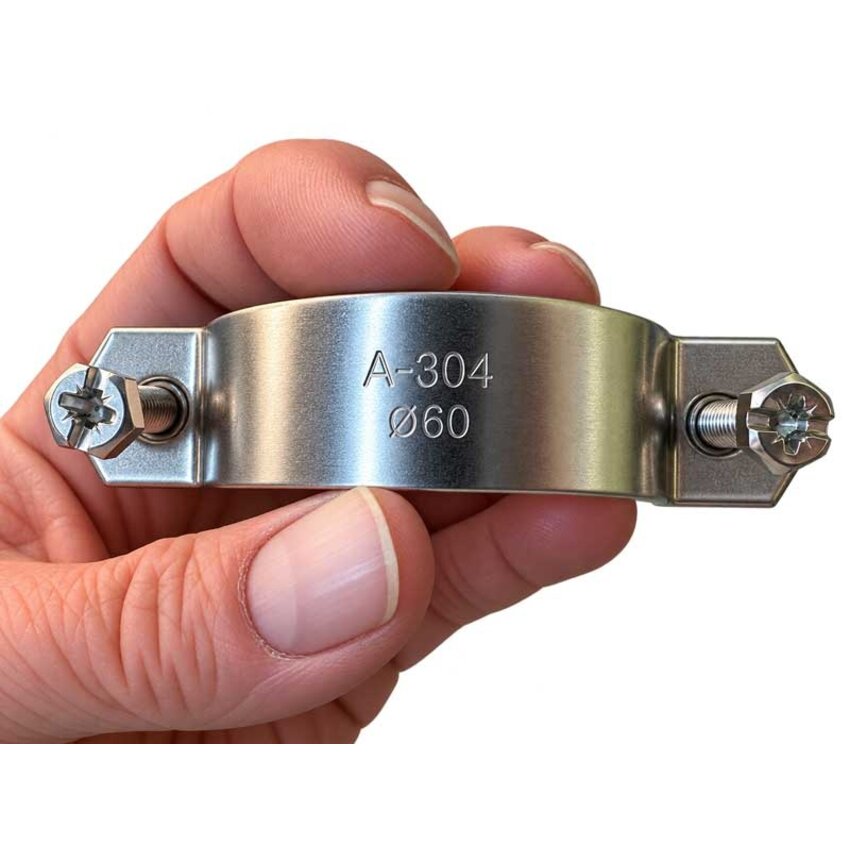 Stainless Steel Pipe Clamp 55-62 mm with Threaded Nut M8