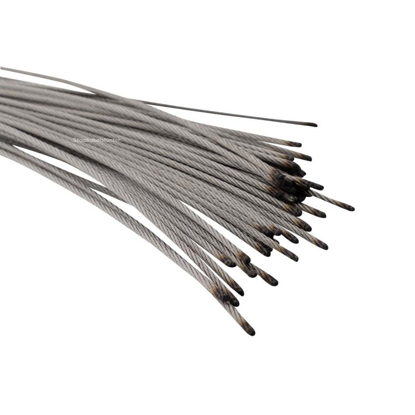RVS staalkabel 1,2mm 1,5 meter  thermisch gelast – tegen rafelen, RVS 304