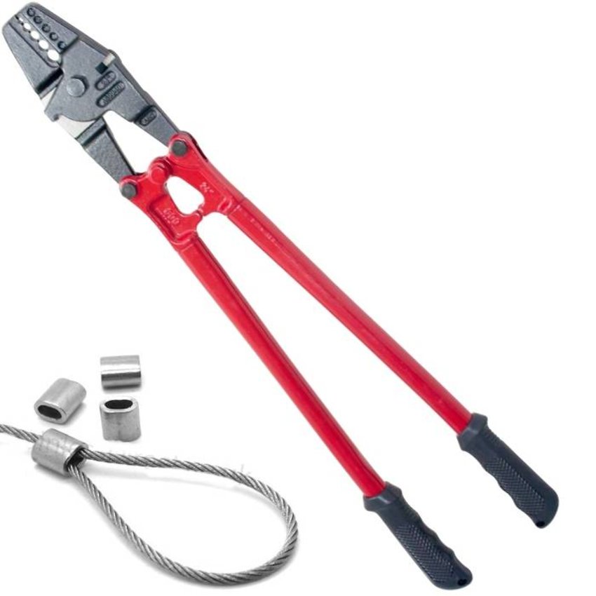 Cable clamp pliers for ferrules suitable for steel cables from 2 to 5 mm.