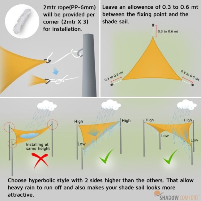 Schaduwdoek driehoek (diverse varianten/ afmetingen)