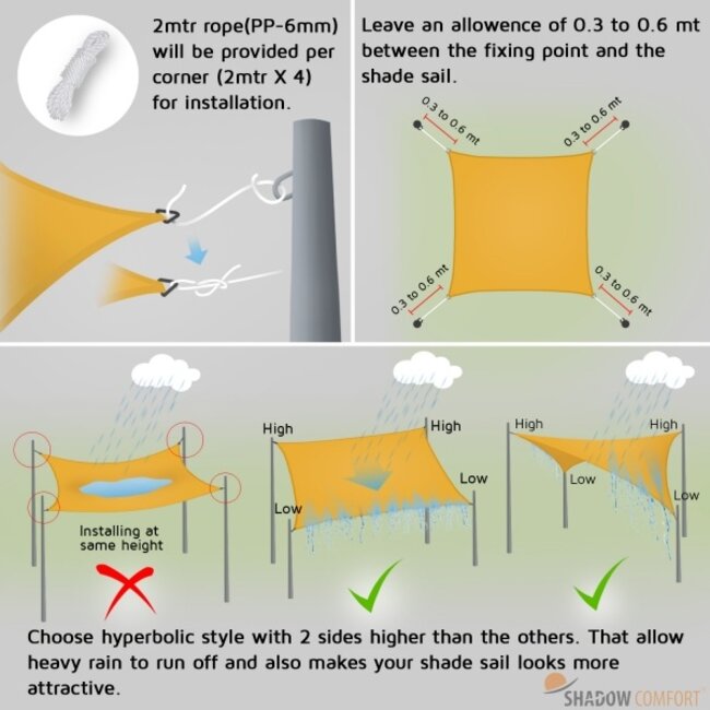 Schaduwdoek  rechthoek (diverse varianten/ afmetingen)