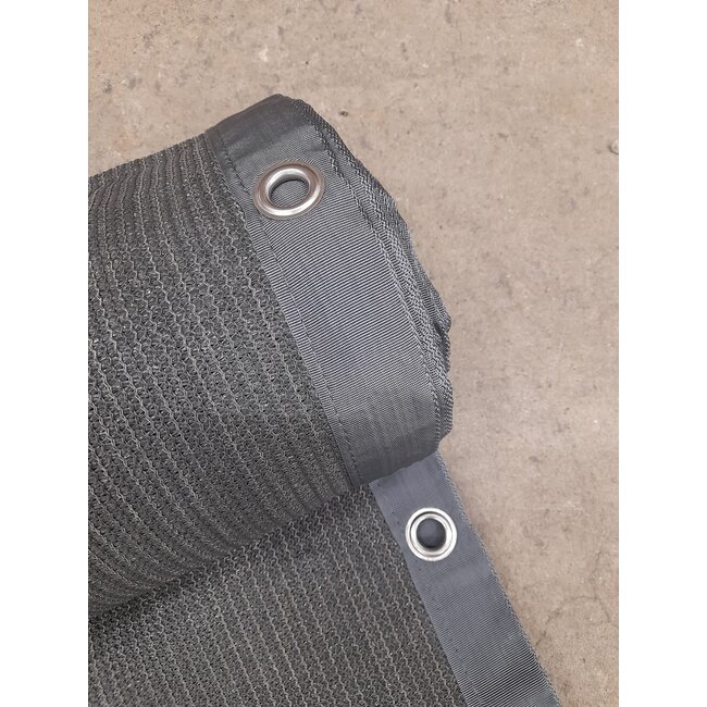 Winddoek Deep Grey met grijze PP band rondom 1,5 x 10 m