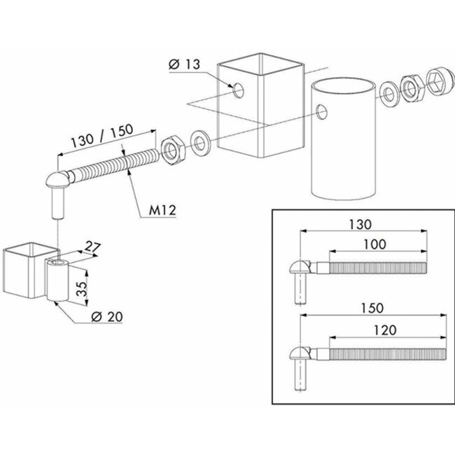 GAM12 | Scharnierset voor tuinpoorten