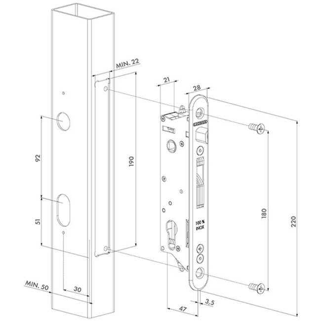 Complete set - Fiftyset - insteekslot + slotvanger