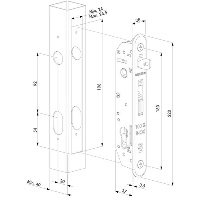 Complete set - Fortyset - insteekslot + slotvanger