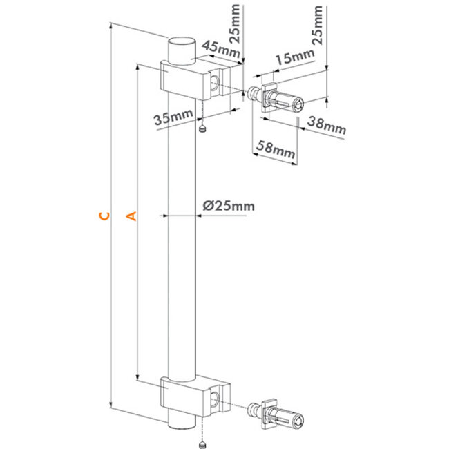 Vaste geadoniseerde aluminium deurgreep | BAR-A-300