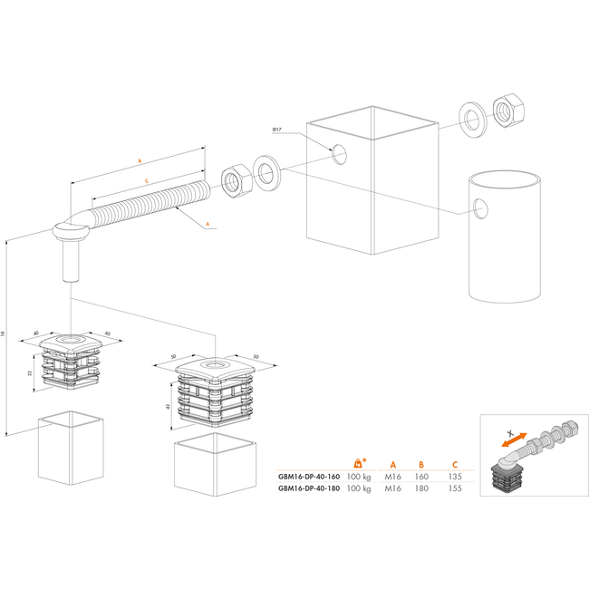 GBM16-DP50 | Scharnierset voor tuinpoorten