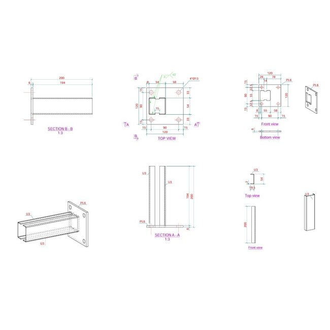 Voetplaat adapter tbv koker 60 x 60 mm - decentraal gelast