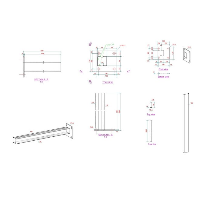 Voetplaat adapter tbv koker 60 x 60 mm - decentraal gelast
