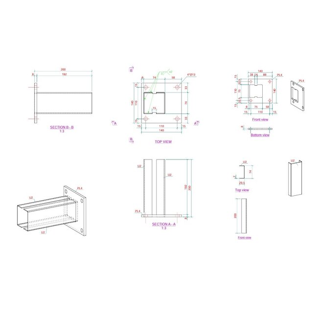 Voetplaat adapter tbv koker 80 x 80 mm - decentraal gelast