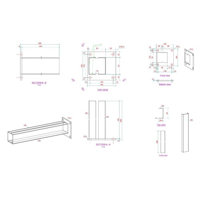 Voetplaat adapter t.b.v. koker 100 x 100 mm - decentraal gelast